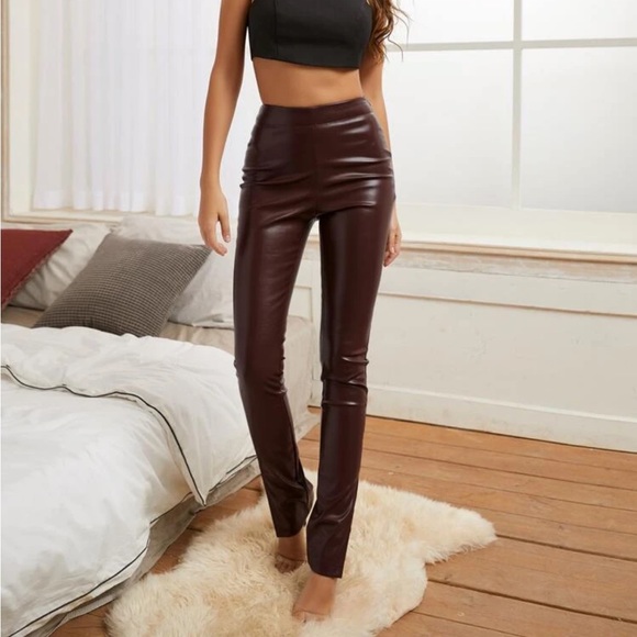 Slit Hem PU Leather Skinny Pants - Picture 2 of 6
